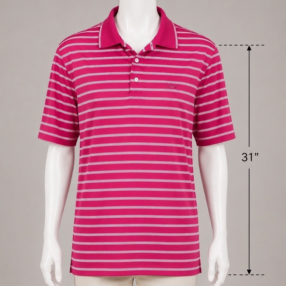 Greg Norman Play Dry Mens Pink Striped Golf Polo‎ Shirt Medium Athleisure Shark
